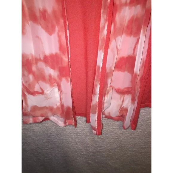 CHICO'S Coral/orange Chiffon Light weight knit Open-Front Cardigan Top (3) XL - Picture 3 of 8